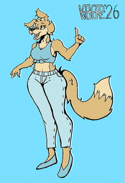 anthro arm_tuft black_claws blue_background blue_clothing bottomwear brown_body brown_fur brown_tail claws clothing daisy_dukes denim denim_bottomwear denim_clothing denim_shorts dipstick_tail ear_tuft facial_tuft female floppy_ears footwear fur hip_tuft hotpants jeans lipstick makeup markings neck_tuft pants pink_tongue shoes shorts simple_background solo tail tail_markings tail_tuft teeth tongue tuft wide_hipped_female wide_hips vividwolfe blinky_bill_(series) daisy_dingo canid canine canis dingo mammal 2026 digital_drawing_(artwork) digital_media_(artwork) hi_res