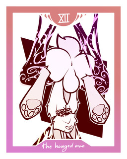 anthro anus balls bdsm bondage border bound buckteeth card collar flaccid genitals hands_behind_head ink long_ears major_arcana male open_mouth pawpads penis presenting presenting_anus short_tail solo suspension suspension_bondage tail tarot tarot_card teeth tendrils the_hanged_man_(tarot) upside_down white_border conditional_dnp lodi_(artist) mizzel_(lodi) lagomorph leporid mammal rabbit 4:5 absurd_res hi_res