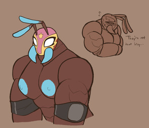 antennae_(anatomy) anthro areola blue_nipples blush blush_lines bodily_fluids breasts covering covering_breasts elbow_pads exoskeleton female flying_sweatdrops lucha_libre_mask mandibles mask muscular muscular_female nipples shy simple_background solo sports_mask sportswear sweat sweatdrop text wearing_mask wrestling_mask carameltsi rivals_of_aether la_reina_(rivals_of_aether) ant arthropod hymenopteran insect colored hi_res