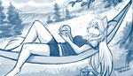 anthro book bottomwear breasts clothed clothed_anthro clothed_female clothing female fingers fully_clothed fully_clothed_anthro fully_clothed_female fur hair holding_book holding_object long_hair lying on_back outside plant reading reading_book solo tail topwear tree conditional_dnp tom_fischbach twokinds raine_silverlock keidran 2025 digital_media_(artwork) hi_res