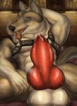 animal_genitalia animal_penis anthro balls big_balls big_penis canine_genitalia canine_penis cigar erection genitals harness knot leather male musk penis smoking solo thick_penis tahoma canid canine canis mammal wolf hi_res