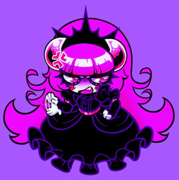 2_horns black_clothing black_dress black_headwear black_tiara clothed clothed_female clothed_humanoid clothing cross-popping_vein crown dress female female_humanoid hair head_horn headgear headwear horn long_hair motion_lines narrowed_eyes not_furry open_mouth pink_hair pupils purple_background simple_background solo teeth tiara unusual_pupils chocovania chocovania_(chocovania) demon demon_humanoid horned_humanoid humanoid imp 2024 digital_media_(artwork) english_description full-length_portrait hi_res portrait