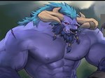 2_horns abs anthro beard blue_hair facial_hair hair horn male muscular muscular_anthro muscular_male nipples pecs purple_body red_eyes solo vein veiny_muscles dopq european_mythology greek_mythology league_of_legends mythology riot_games tencent alistar_(lol) bovid bovine mammal minotaur hi_res