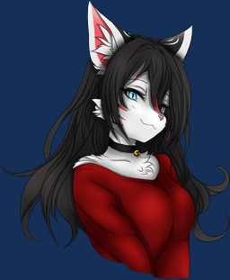 anthro arm_tuft biped black_hair blue_eyes breasts cheek_markings cheek_tuft clothed clothing ear_markings facial_markings facial_tuft female flirting fully_clothed fur hair hands_together head_markings highlights_(coloring) inner_ear_fluff long_hair looking_at_viewer markings neck_tuft pointy_ears pose prick_ears pupils red_clothing red_highlights red_markings red_shirt red_topwear shirt shoulder_tuft shy slim slit_pupils smile solo topwear tuft white_body white_fur white_markings snowiefeather domestic_cat felid feline felis mammal alpha_channel digital_media_(artwork) half-length_portrait portrait
