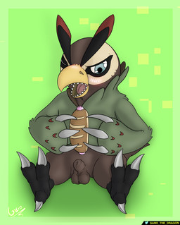 animal_genitalia anthro balls beak bread claws eyes_closed feathers food genitals holding_object looking_at_viewer male meat nude open_mouth plantigrade pose sausage sheath shy simple_background sitting solo spread_legs spreading garo_(artist) bandai_namco digimon digimon_survive falcomon_(survive) avian digimon_(species) absurd_res full-length_portrait hi_res pinup portrait shaded