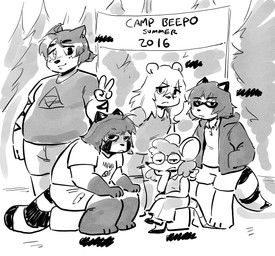 anthro clothing dress female gesture group group_photo hand_gesture heterochromia male summer_camp triforce_shirt v_sign anaugi naruto alyssa_(anaugi) crimes_(anaugi) marcie_(anaugi) roscoe_(anaugi) sakura_(anaugi) bear canid canine felid hybrid liger mammal mouse murid murine pantherine polar_bear procyonid raccoon raccoon_dog rodent tanuki ursine digital_media_(artwork) digital_painting_(artwork) digital_watercolor_(artwork) hi_res monochrome painting_(artwork) watercolor_(artwork) trans_(lore) trans_man_(lore) trans_woman_(lore)