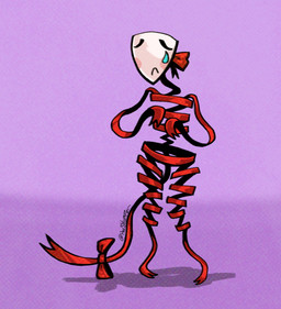 accessory ambiguous_gender bodily_fluids bow_ribbon eyes_closed frown furgonomics mask purple_background ribbon_tail ribbons rosy_cheeks shadow simple_background solo tail tail_accessory tail_bow tail_ribbon tears wide_hips theshlumper glitch_productions the_amazing_digital_circus gangle_(tadc) fabric_creature humanoid 2026 hi_res