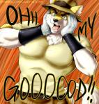 anthro belt chest_tuft clothed clothing cosplay costume fully_clothed green_eyes hand_on_face hat headgear headwear male open_mouth solo text tuft hardcorecandystore jojo's_bizarre_adventure daylis_qulios joseph_joestar canid canine mammal 2017 english_text hi_res meme reaction_image