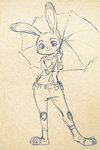 3_toes 4_fingers anthro clothed clothing feet female fingers fully_clothed fur holding_object holding_umbrella smile solo standing toeless_legwear toes umbrella dogear218 disney zootopia judy_hopps lagomorph leporid mammal rabbit hi_res