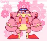 ambiguous_gender blue_eyes gear machine mecha not_furry pattern_background red_eyes rosy_cheeks simple_background solo cilvia_mirell kirby_(series) nintendo kirby robobot_armor waddling_head animated short_playtime