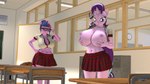 angry anthro anthrofied areola big_breasts bottomwear breasts classroom classroom_desk clothing desk duo eyes_closed eyewear female furniture glasses glowing hair hair_bun hand_on_breast horn miniskirt nipples panties school school_uniform shirt skirt sparkles table topwear underwear uniform anthroponiessfm friendship_is_magic hasbro my_little_pony mythology starlight_glimmer_(mlp) twilight_sparkle_(mlp) equid equine mammal mythological_creature mythological_equine unicorn 16:9 3d_(artwork) digital_media_(artwork) hi_res widescreen