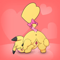 accessory all_fours anus ass_up bow_(feature) bow_accessory bow_ribbon butt cleft_tail clitoris female feral furgonomics genitals heart_symbol looking_at_viewer looking_back raised_tail rear_view ribbons solo spread_butt spreading tail tail_accessory tail_bow tail_ribbon tongue tongue_out vulva apefromspace3 nintendo pokemon generation_1_pokemon mammal pikachu pokemon_(species) 1:1 hi_res