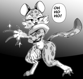 anthro areola belly big_breasts biped breasts cheek_tuft claws cute_fangs digitigrade exclamation_point eyelashes facial_tuft fangs female female_anthro fur laugh long_claws looking_at_viewer markings navel nipple_outline open_mouth outline solo speech_bubble spots spotted_body spotted_fur spotted_legs spotted_markings spotted_tail tail tail_markings teeth thick_thighs tuft wide_hips actionbastardvirginblstr kirby_(series) nintendo clawroline felid leopard mammal pantherine digital_media_(artwork) full-length_portrait greyscale monochrome portrait shaded