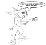 3_toes 4_toes anthro beverage claws clothing coffee coffee_mug container cup dialogue digitigrade featureless_chest feet female flat_chested fur genitals holding_container holding_cup holding_mug holding_object humor mug nude open_mouth pussy sharp_teeth simple_background solo speech_bubble standing tail teeth text toes topwear white_background white_body white_fur zafara_(artist) fate_(zafara) alien evros digital_drawing_(artwork) digital_media_(artwork) english_text greyscale hi_res monochrome sketch