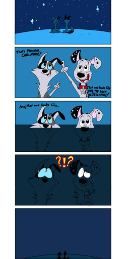 black_ears black_eyes black_markings black_nose black_spots blue_sclera countershade_face countershade_torso countershading duo female feral floppy_ears fur grey_body grey_fur grey_markings head_markings heterochromatic_ears male markings multicolored_body multicolored_fur night spots star text two_tone_body two_tone_fur white_body white_fur white_inner_ear white_spots 3bluemoon 101_dalmatian_street 101_dalmatians disney dylan_(101_dalmatians) summer_(101_dalmatians) border_collie canid canine canis collie dalmatian domestic_dog herding_dog mammal pastoral_dog sheepdog absurd_res comic english_text hi_res