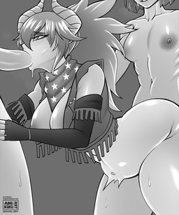 clothed clothed_female clothing fellatio female from_behind_position group horn male male/female nipples not_furry nude oral penile sex spitroast trio anikikiart mythology vtuber zentreya animal_humanoid dragon dragon_humanoid human humanoid mammal mythological_creature mythological_scalie scalie 5:6 absurd_res hi_res monochrome