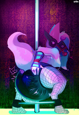 abdl ageplay anthro arms_tied ball_gag bdsm big_breasts blush bodily_fluids bondage bound breasts bunny_costume butt clothed clothing costume cybernetics dancing diaper diaper_fetish female fishnet_clothing fishnet_legwear fur gag gagged genital_fluids hair halter harness harness_gag horn infantilism leg_bar legwear looking_at_viewer machine muzzle_(object) pole pole_dancing restraints roleplay rope rope_bondage simple_background solo spread_legs spreader_bar spreading strip_club stripper stripper_pole submissive tail text thick_thighs topwear unclean_diaper underwear urine used_diaper wearing_diaper wet_diaper s4n fan_character canid cyborg lagomorph leporid mammal protogen absurd_res digital_media_(artwork) english_text hi_res