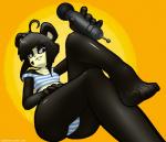 anthro black_eyes black_hair clothing electronics feet female hair humanoid_feet looking_at_viewer microphone panties plantigrade simple_background solo training_bra underwear rockthebull ken_ashcorp kenny_(kenashcorp) bear giant_panda mammal