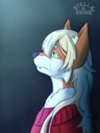 abstract_background anthro blonde_hair bodily_fluids clothed clothed_anthro clothed_female clothing countershading crying depression female fur green_eyes hair light looking_up moody_lighting red_body red_fur sad side_view solo standing sweater tears topwear white_body white_countershading stellaamoris stella_(stellaamoris) canid canine fox mammal digital_media_(artwork) digital_painting_(artwork) hi_res lighting painting_(artwork)