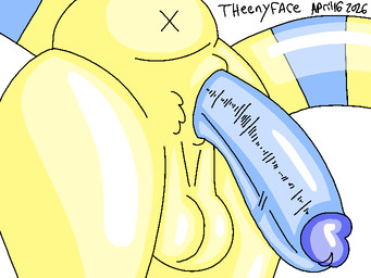 balls big_penis blue_penis genitals glistening glistening_body glistening_genitalia glistening_penis humanoid_genitalia humanoid_penis male penis saggy_balls solo tail yellow_body theenyface animal_crossing nintendo ankha_(animal_crossing) domestic_cat felid feline felis mammal 2026 dated signature