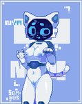 anthro anthrofied blue_border blue_eyes blue_nipples blue_pussy border eyebrows female for_a_head genitals gesture hand_gesture machine markings multicolored_body nipples nya pixelated pussy screen screen_face segmented_body solo tail tail_markings text two_tone_body v_sign whiskers scimbos pudu_robotics bellabot domestic_cat felid feline felis mammal object_head robot robot_anthro screen_head digital_media_(artwork) hi_res pixel_(artwork)