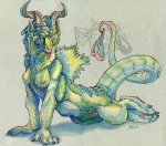 anthro breasts clothing female genitals holding_clothing holding_object holding_underwear horn nipples non-mammal_breasts non-mammal_nipples nude pussy solo tail tongue underwear undressing cara_mitten mythology dragon mythological_creature mythological_scalie scalie