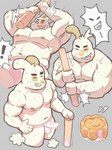 anthro asian_clothing bulge clothing east_asian_clothing exclamation_point eyes_closed food fundoshi humanoid_hands japanese_clothing kemono male mooncake musclegut muscular navel nipples solo underwear white_clothing white_fundoshi white_underwear peekeroro mid-autumn_festival lagomorph leporid mammal rabbit 2021 3:4