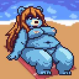 anthro beach beach_towel breasts female happy nipples nude nude_anthro overweight relaxing seaside solo towel xmias bear mammal 1:1 animated animated_gif hi_res short_playtime