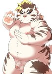 anthro balls belly big_belly blue_eyes blush flaccid foreskin fur genitals humanoid_genitalia humanoid_hands humanoid_penis kemono male moobs navel nipples overweight overweight_anthro overweight_male partially_retracted_foreskin penis simple_background small_penis solo white_background white_body white_fur ptcmtr lifewonders tokyo_afterschool_summoners licho_(tas) felid mammal pantherine tiger 2020 hi_res