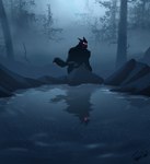 anthro fog forest fur glistening male nature night plant reflection solo star tree water water_reflection timberdonk mythology canid canine canis mammal mythological_canine mythological_creature werecanid werecanine werecreature werewolf wolf absurd_res hi_res