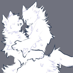 4_fingers anthro anthro_on_anthro biped butt dot_nose duo eyeless fingers fluffy front_view fur grey_background hand_on_hand hand_on_torso hug hugging_another humanoid_hands latex liquid_latex looking_at_another looking_at_partner male male/male monotone_background monotone_body monotone_fur monotone_skin nude open_mouth simple_background standing tail white_body white_ears white_fur white_inner_ear white_latex white_skin white_tail centipedewing changed_(video_game) latex_creature 1:1