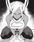 2024 absurd_res animal_humanoid breasts clothing crouching deltoids eyelashes female gloves greyscale hair handwear hi_res humanoid lagomorph lagomorph_humanoid legwear leotard leporid_humanoid long_eyelashes looking_at_viewer mammal mammal_humanoid monochrome muscular muscular_female my_hero_academia quads rabbit_humanoid rumi_usagiyama speedl00ver thigh_highs