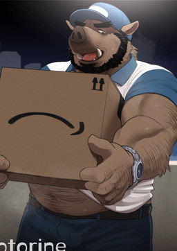 belt biceps bodily_fluids bottomwear clock clothed clothing eyebrows hat headgear headwear male muscular navel open_mouth pants solo standing sweat teeth tongue topwear watch wristwatch kotori human mammal suid suine sus_(pig) wild_boar hi_res