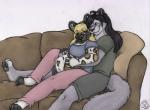 anthro big_breasts breasts clothed clothing cuddling duo female fully_clothed furniture male male/female on_sofa pregnant pregnant_anthro pregnant_female romantic romantic_couple sofa geckoguy123456789 spottedchai felid feline mammal