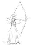 aiming_weapon anthro arrow_(weapon) asian_clothing barefoot bow_(weapon) clothing east_asian_clothing feet female japanese_clothing kimono long_tail ranged_weapon simple_background solo standing tail weapon robin_dassen twin_dragons_(webcomic) cleo_(twin_dragons) reptile scalie snake monochrome sketch