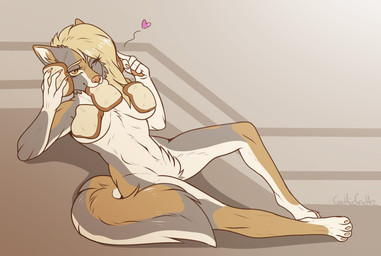 anthro bread bread_slice female food food_censorship food_fetish food_in_mouth food_on_body food_on_breasts food_play fur hair holding_food holding_object looking_at_viewer one_eye_closed simple_background smile solo tail wink gothicguttz canid canine canis coyote mammal digital_media_(artwork) hi_res