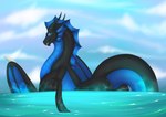 black_body blue_body blue_eyes butt feral frill_(anatomy) male outside sea sky solo tail water wings staffkira2891 mythology yvaslo dragon mythological_creature mythological_scalie scalie