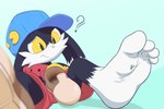 4_toes anthro duo feet foot_fetish foot_focus foot_play male male/male micro question_mark size_difference soles stuck_to_foot toes wrinkled_feet wrinkles greeneryfascination bandai_namco klonoa_(series) huepow klonoa 3:2 hi_res