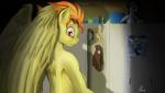 amber_eyes anthro breasts cleavage clothed clothing feathered_wings feathers female hair jacket locker looking_at_viewer nipples orange_hair plushie side_boob solo surprise topwear wings kasaler friendship_is_magic hasbro my_little_pony mythology soarin_(mlp) spitfire_(mlp) surprise_(g4) wonderbolts_(mlp) equid equine mammal mythological_creature mythological_equine pegasus