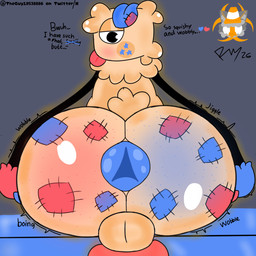 anthro anus balls big_butt blush butt claws erection fur genitals hair huge_butt knot knotted_penis male nude penis puckered_anus simple_background solo tail text tongue freewaythecat blushcrunch_studio dandy's_world goob_(dandy's_world) 1:1 digital_media_(artwork) hi_res