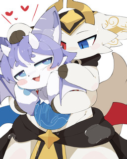 3_fingers 4_arms ambiguous_anthro ambiguous_gender ambiguous_pred ambiguous_prey anthro anthro_pred anthro_prey belly_mouth biped black_nose blue_body blue_ears blue_eyes blue_fur blue_hair blue_pawpads blue_tongue blush blush_lines blush_stickers bodily_fluids bottomwear cheek_tuft chest_tuft clothed clothing cute_fangs duo ear_markings facial_tuft fangs feet_first fingers front_view fur gloves_(marking) hair hand_on_head handpaw head_grab headgear headwear heart_symbol hearts_around_head heterochromia hip_wings horn kemono loincloth looking_at_another looking_back markings membrane_(anatomy) membranous_wings monotone_tail multi_arm multi_limb multicolored_body multicolored_fur multicolored_hair open_mouth open_smile oral_vore pawpads paws pupils red_eyes saliva saliva_on_tongue same_size_vore simple_background slit_pupils smile soft_vore standing tail teeth tongue tongue_out topless topless_ambiguous topless_anthro tuft two_tone_body two_tone_fur two_tone_hair unusual_vore unusual_wing_placement vore white_background white_body white_ears white_fur white_hair white_horn white_inner_ear white_pupils white_tail willing_prey wings yellow_inner_ear yellow_markings abyss_creature_(artist) devil_connection bbb_(devil_connection) demon mammal 2026 4:5 absurd_res colored digital_media_(artwork) hi_res