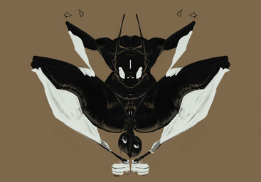 abstract_art animal_genitalia anthro balls big_balls black_balls black_body bodily_fluids cloaca clothing crouching footwear footwear_only genitals humanoid_genitalia looking_at_viewer male mostly_nude mostly_nude_anthro mostly_nude_male saggy_balls shoes simple_background solo sweat sweaty_balls sweaty_genitalia yo_zee unknown_species digital_media_(artwork) hi_res