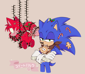 anal anthro balls bdsm blue_body blue_fur bondage bound candy cookie dessert duo food fur genitals harness holidays holly_(plant) improvised_bondage male object_in_ass penis plant red_body red_fur suspension suspension_bondage honniepie christmas sega sonic_the_hedgehog_(series) miles_prower sonic_the_hedgehog canid canine eulipotyphlan fox hedgehog mammal hi_res