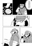 anthro bear beard clothing comic english_text eyewear facial_hair glasses greyscale kumagaya_shin love_mechanic male mammal monochrome overweight text tom_(lm) uniform