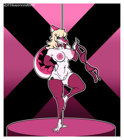 anthro areola arm_warmers armwear bangs bent_leg big_breasts blonde_hair blotchy_areola blue_eyes bone_frill border bra breasts butt butt_from_the_front claws clothing dancing eyelashes feet female fingers frill_(anatomy) front_view genitals geometric_background hair hand_on_hip holding_bra holding_clothing holding_object holding_underwear humanoid_genitalia humanoid_hands humanoid_vulva leg_warmers legwear long_eyelashes long_hair long_tail long_tongue money money_in_legwear mostly_nude_anthro mostly_nude_female navel nipples non-mammal_breasts non-mammal_navel non-mammal_nipples pink_arm_warmers pink_armwear pink_body pink_bra pink_clothing pink_leg_warmers pink_underwear plantigrade platform pole pole_dancing pose seductive simple_background smile solo spiked_tail spikes spikes_(anatomy) stripper stripper_pole tail text toe_claws toes tongue tongue_out underwear vulva white_border fdaapprovedbeef cavemanon_studios i_wani_hug_that_gator mia_moretti dinosaur hadrosaurid ornithischian ornithopod parasaurolophus prehistoric_species reptile scalie absurd_res artist_name colored full-length_portrait hi_res pinup portrait shaded