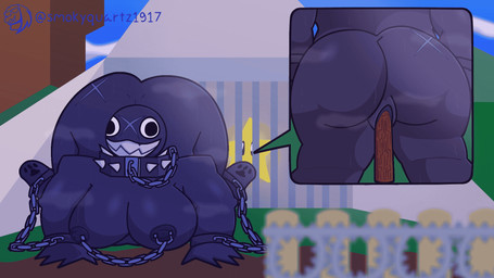 areola big_breasts big_butt bodily_fluids breasts butt chain collar female genitals huge_breasts huge_butt musk musk_cloud nipple_piercing nipples penetration piercing sharp_teeth smile solo spiked_collar spikes sweat teeth text thick_thighs vulva smokyquartz1917 mario_bros nintendo gigi_(thecoatl034) chain_chomp humanoid 16:9 animated artist_name english_text hi_res widescreen