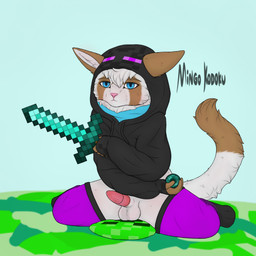 animal_genitalia animal_penis anthro balls brown_body clothing diamond_sword ender_pearl feline_genitalia feline_penis footwear genitals male penile penile_spines penis pink_penis socks solo white_body mingo_kodoku microsoft minecraft mojang xbox_game_studios toto_(pimnecone) creeper_(minecraft) domestic_cat enderman felid feline felis mammal siamese_cat 1:1 hi_res