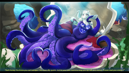 8_tentacles alternate_species anthro beckoning belly big_belly big_breasts bivalve_shell book breasts bubble dialogue female fur gesture horn lounging lying mature_female mollusk_shell navel on_side pseudo_clothing purple_body purple_scales red_eyes scales sea seabed seaweed shell slightly_chubby slightly_chubby_female solo split_form suckers talking_to_viewer tentacle_heart text underwater water white_body white_fur roxlyde undertale_(series) toriel ambient_snail aquatic boss_monster_(undertale) bovid caprine cecaelia cephalopod coleoid mammal merfolk mollusk octopodiform octopus 2026 absurd_res english_text hi_res subtitled