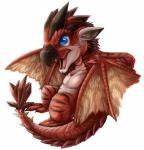 blue_eyes capcom chibi chibity dragon european_mythology feral flying_wyvern hi_res male membrane_(anatomy) membranous_wings monster_hunter mythological_creature mythological_scalie mythology rath_wyvern rathalos red_body red_scales scales scalie simple_background solo spikes tail teeth western_dragon white_background wings wyvern