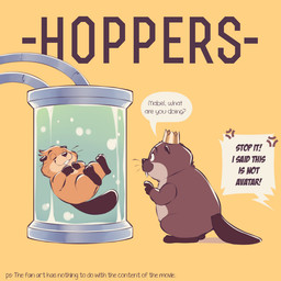 beaver_tail black_nose brown_body brown_fur capsule duo female feral fur gold_crown male orange_body orange_fur test_chamber text water doraemonbasil 20th_century_fox disney hoppers_(disney) james_cameron's_avatar pixar king_george_(hoppers) mabel_tanaka beaver mammal rodent 1:1 english_text